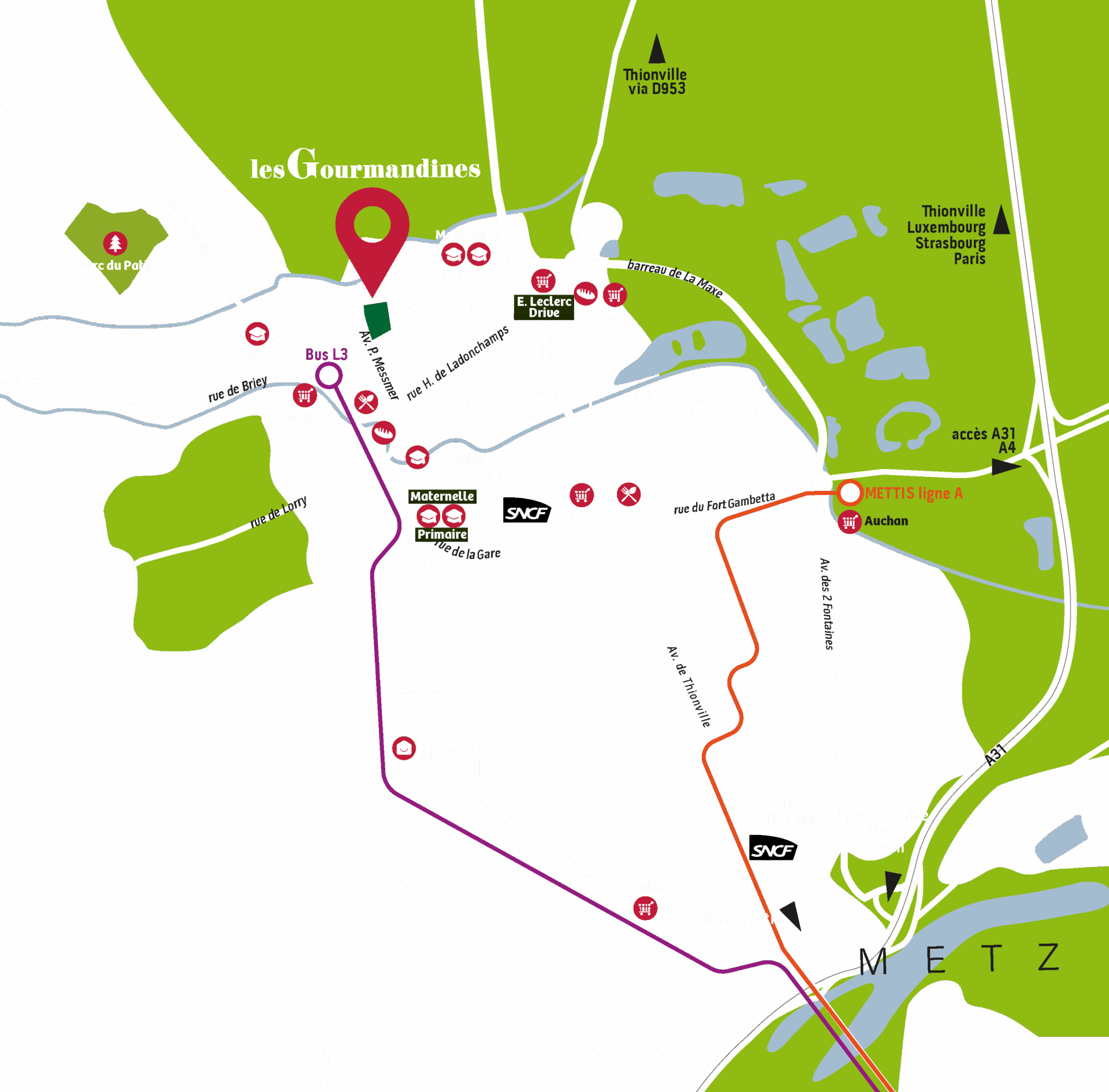 Les Gourmandines - Woippy - Plan de situation